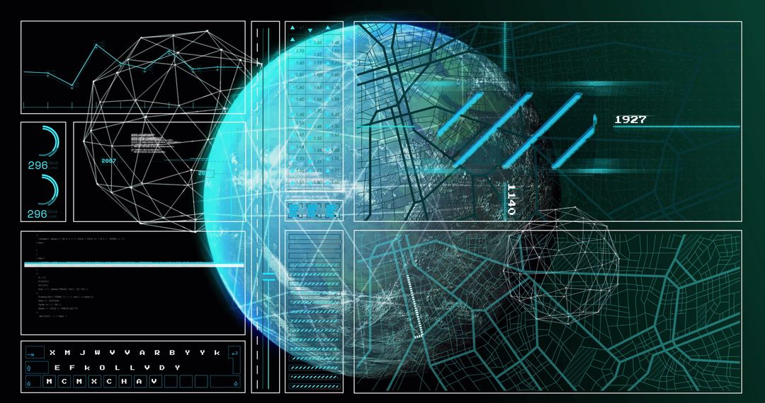 Futuristic Digital Interface Globe with Data Visualization