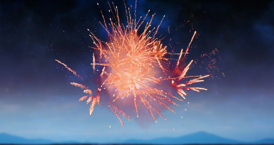 Vibrant Red Fireworks Illuminating Night Sky