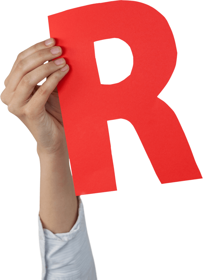 Hand Holding Red Letter R on Transparent Background