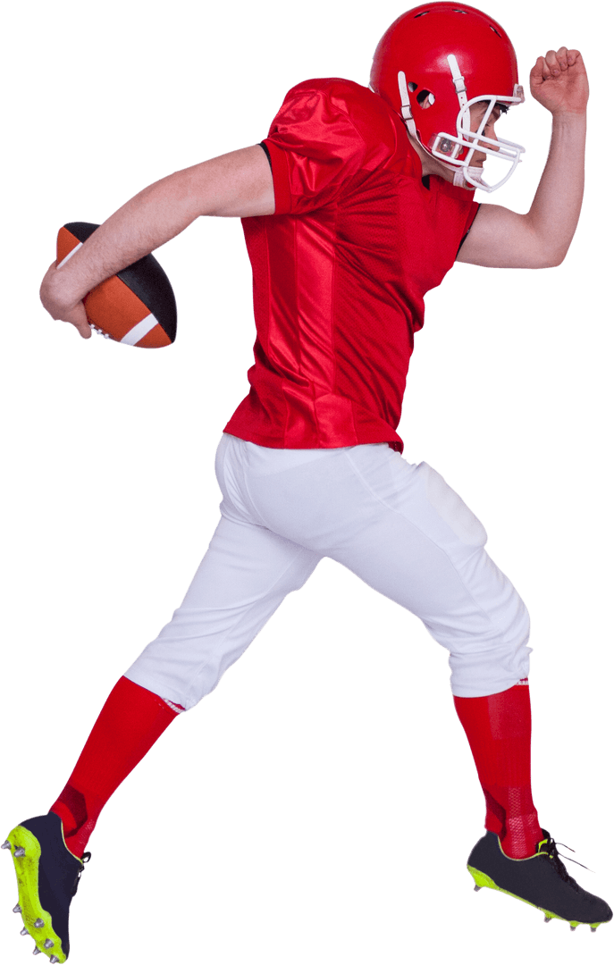 American Football Player in Red Uniform Running Transparent