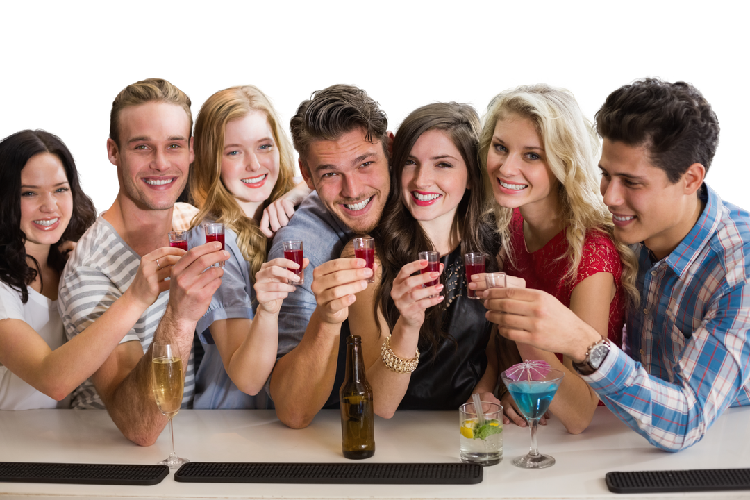 Diverse Group of Friends Celebrating at Bar with Drinks - Transparent Background - Download Free Stock Images Pikwizard.com