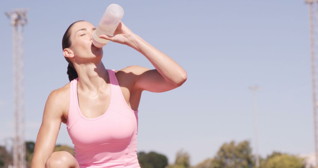 Female Athlete Drinking Water from Bottle After Exercise Outdoors - Free Images, Stock Photos and Pictures on Pikwizard.com