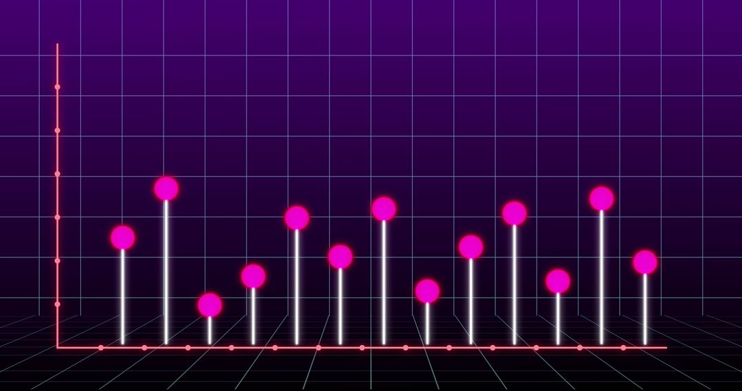 Neon Retro Graphs Display on Violet Grid Background