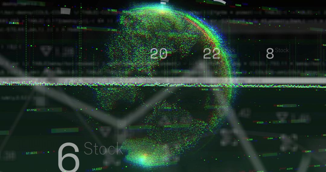 Holographic Particle Globe HUD with Neon Glitch Data Visualization and Real-time Dashboard