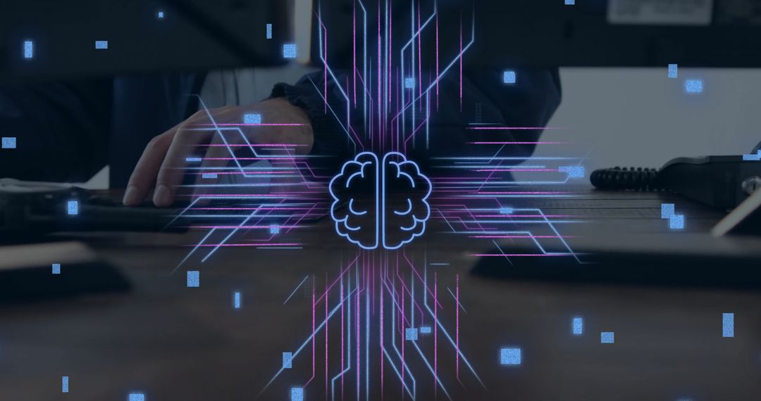 Futuristic ai interface with brain overlap and data processing