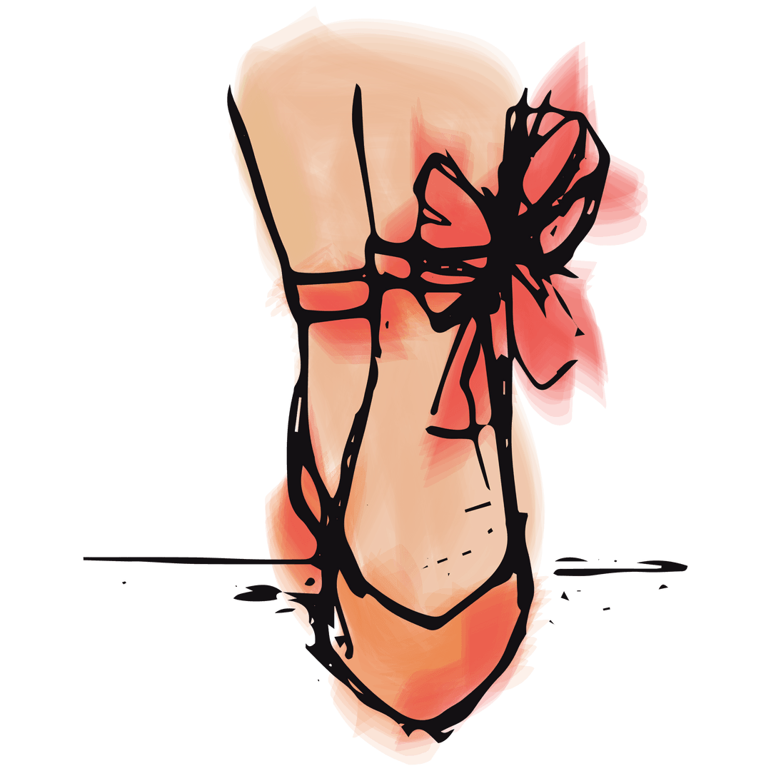 Transparent High Heel Sandal Illustration with Red Ribbon