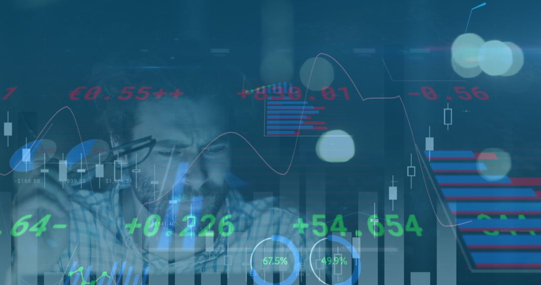 Businessman Analyzing Stock Market Data Overlays