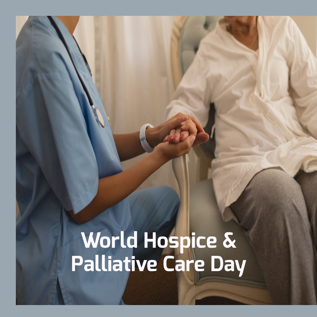 Composition of world hospice and palliative care day text over doctor with patient holding hands - Download Free Stock Templates Pikwizard.com