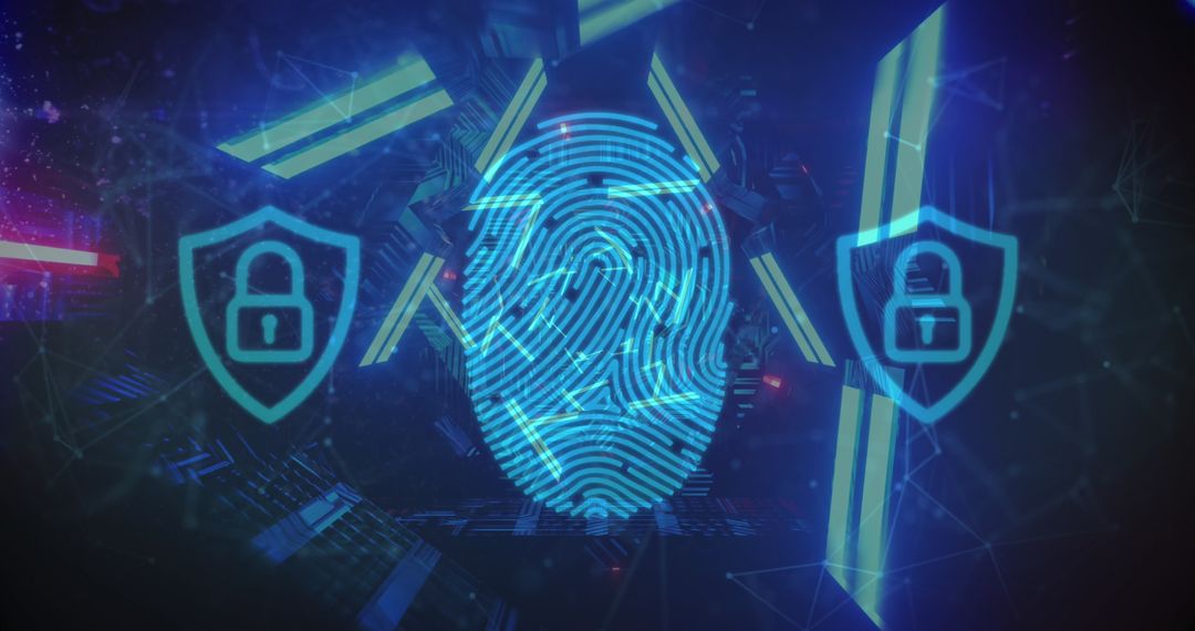 Biometric Security Concept with Digital Fingerprint and Padlocks