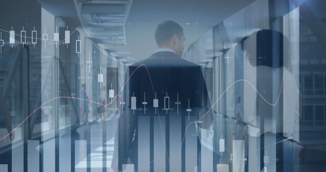 Digital Data Overlays on Business People Walking