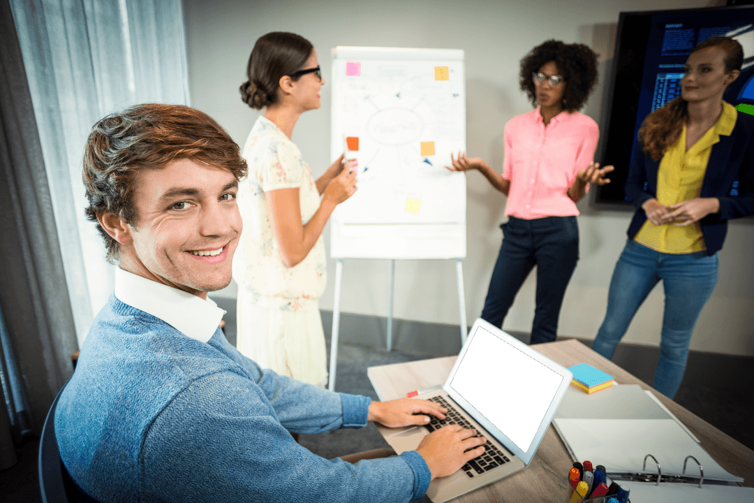 Diverse Office Team Engaging in Brainstorming Session on Transparent Background
