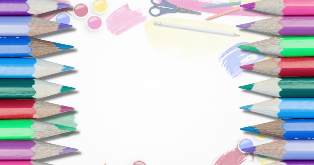 Colorful Pencils Creating a Creative Frame on White Surface
