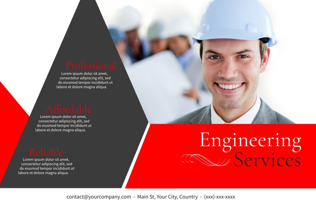 Confident Engineer Showcasing Professional Services for Construction Industry - Download Free Stock Templates Pikwizard.com