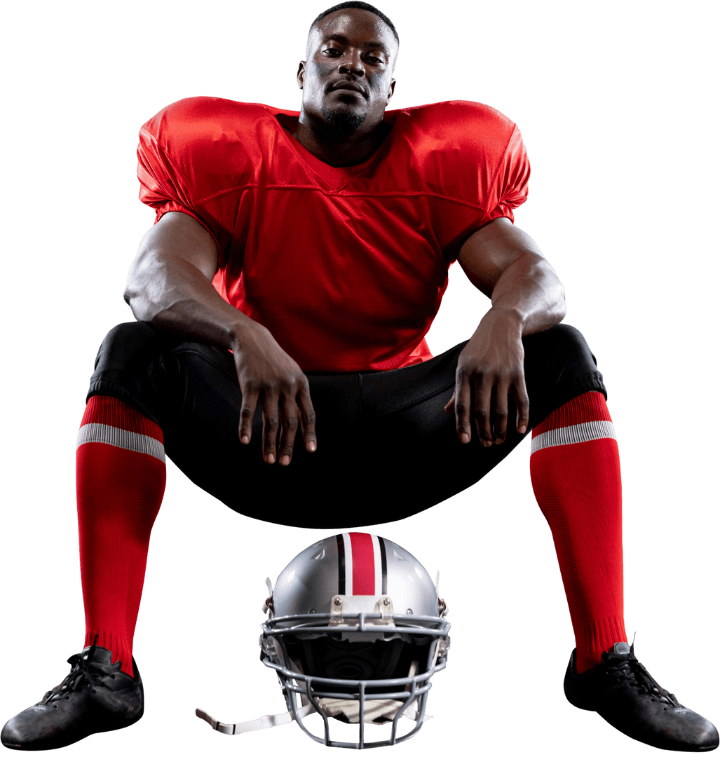 Confident American Football Player in Transparent Team Uniform