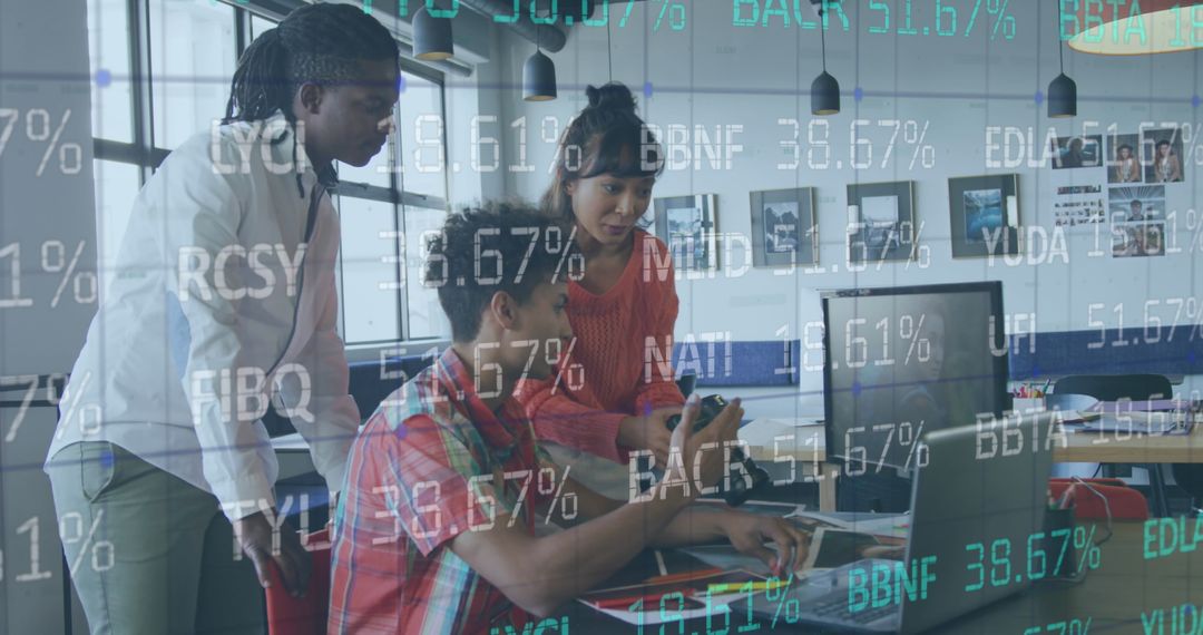 Diverse Team Analyzing Stock Market Trends with Technology