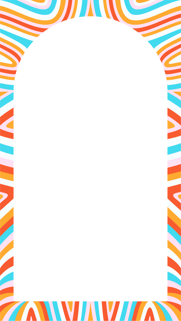 Retro Arch-Frame with Psychedelic Wavy Stripe Transparent Background