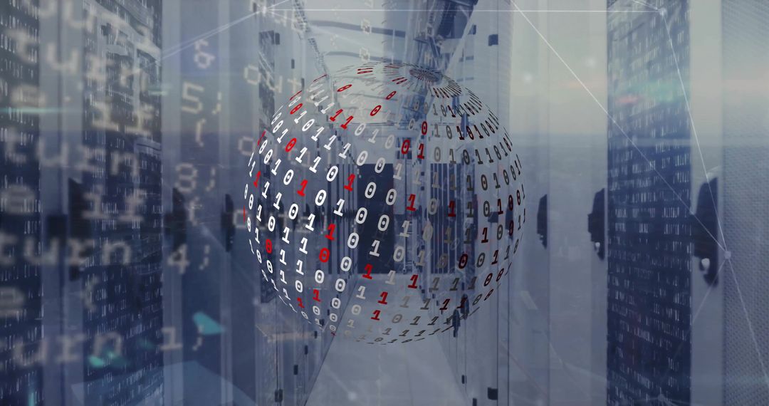 Globe and Binary Code in Digital Data Center - Free Images, Stock Photos and Pictures on Pikwizard.com