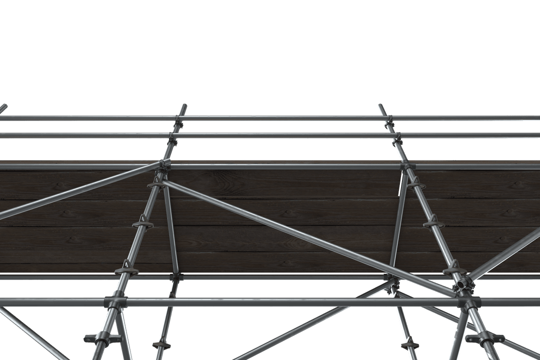 Transparent Wood Plank Gray Scaffolding in Low Angle 3D Illustration