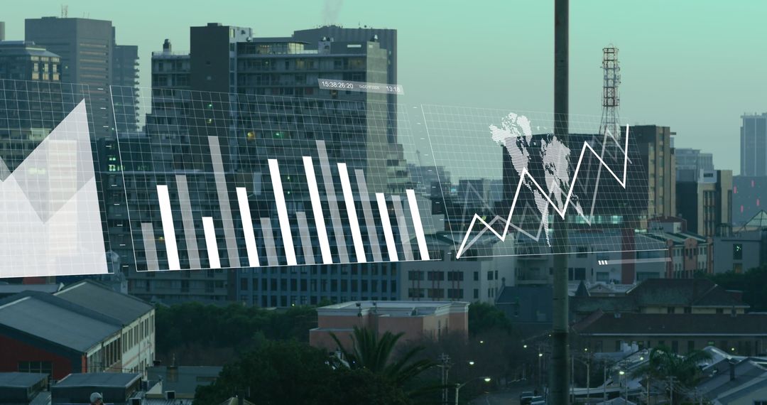 Digital Graphics and Charts Overlaid on Urban Cityscape