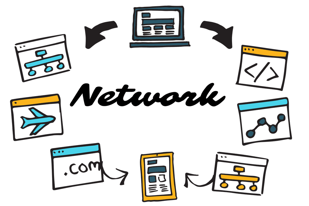 Transparent Network Illustration with Devices and Screens