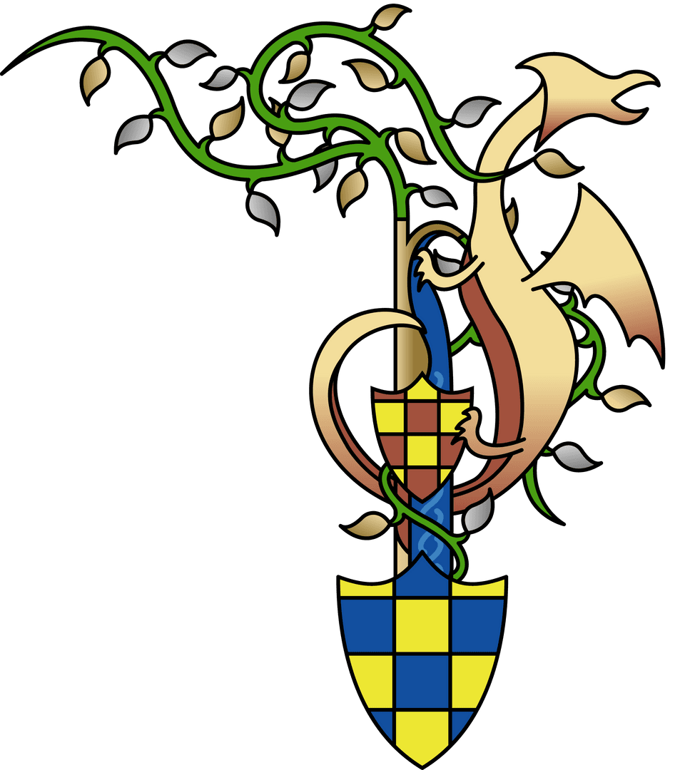 Heraldic Dragon with Coat of Arms Entwined on Staff