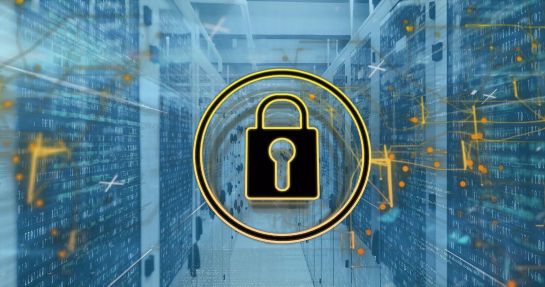 Cyber Security Concept with Padlock and Server Network