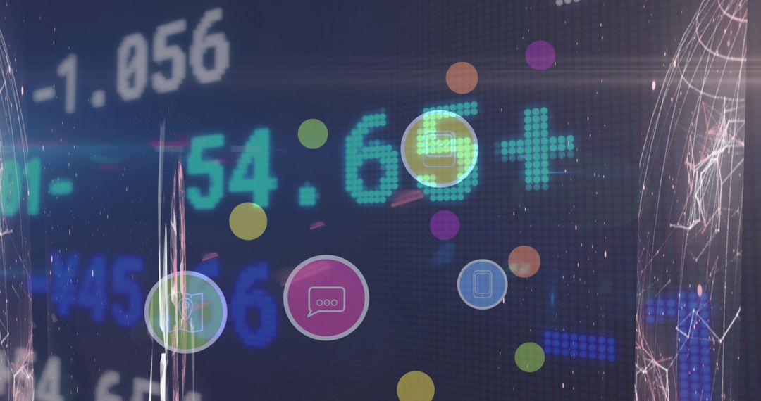 Digital Finance Interface Showing Stock Ticker and Data Icons