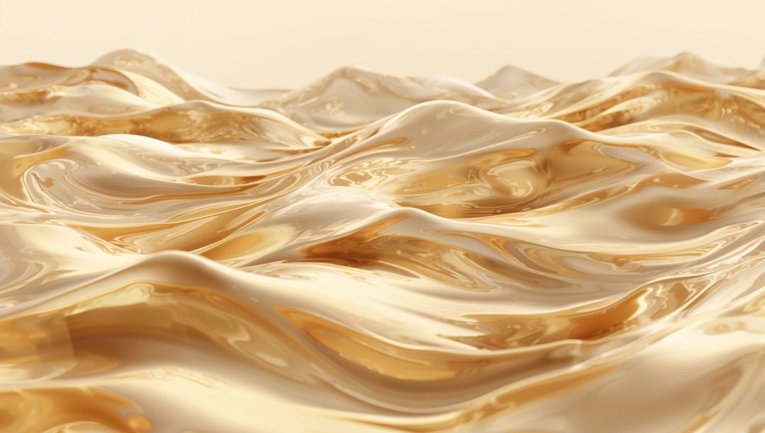 Shimmering Golden Liquid Waves Glossy Metallic Surface Abstract Background with Highlights
