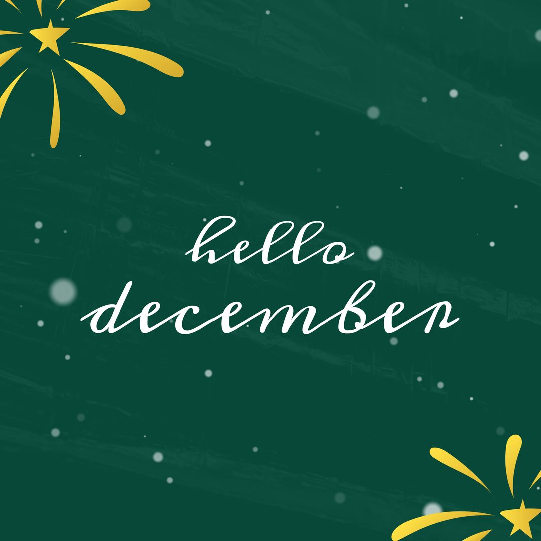 Illustration of hello december text with dots, stars and lines against green background, copy space - Download Free Stock Templates Pikwizard.com