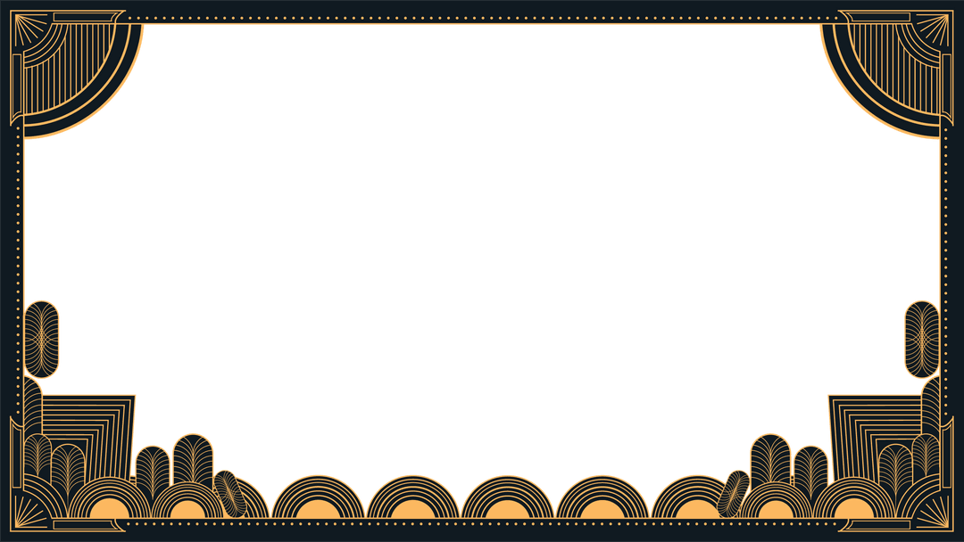 Art Deco Ornate Frame with Gold and Teal on Transparent Background