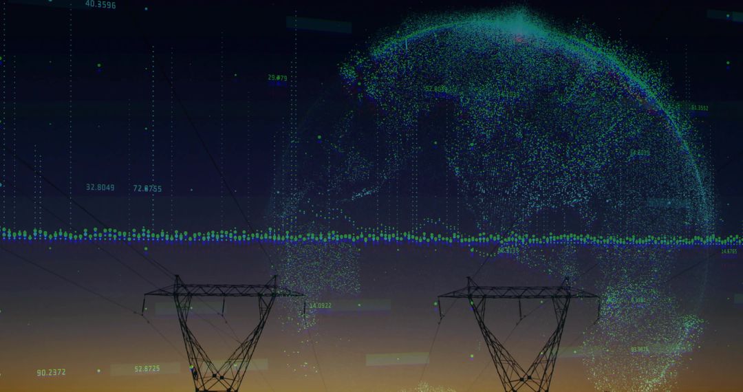 Power Lines with Data Visualization Overlaid on Digital Globe