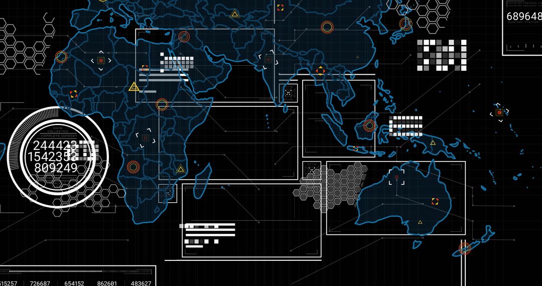 Futuristic Digital Map Interface with Data Overlay and Grid Elements