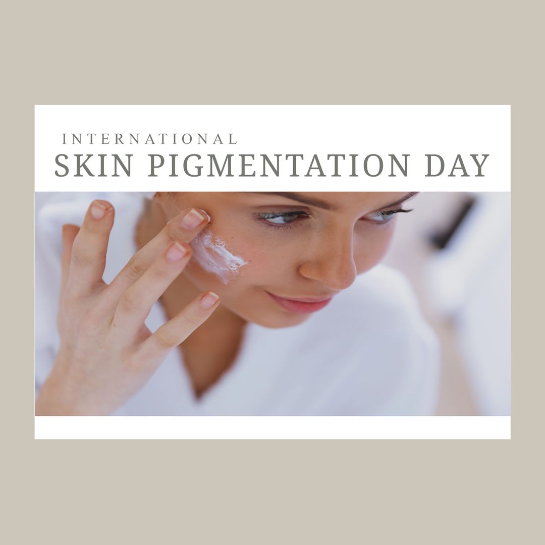Caucasian Woman Applying Skincare Cream for Pigmentation Awareness