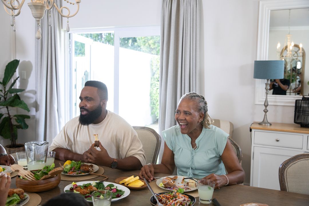 Family Gathering with Healthy Meal in Bright Dining Room