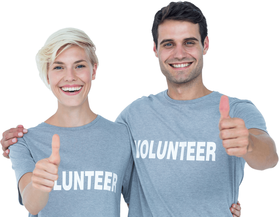 Smiling Couple with Thumbs Up on Transparent Background for Volunteer Promotion