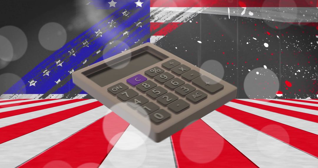 Calculator Hovering Over American Flag Symbolizing Economic Analysis