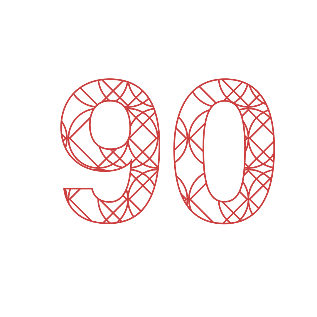 Decorative Red 90 Number Vector on Transparent Background