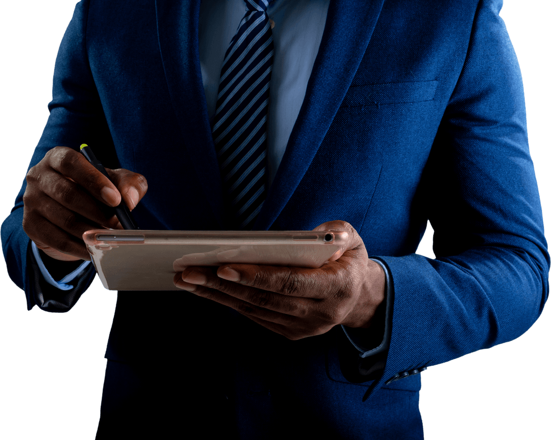 Transparent Businessman Using Digital Tablet in Corporate Environment