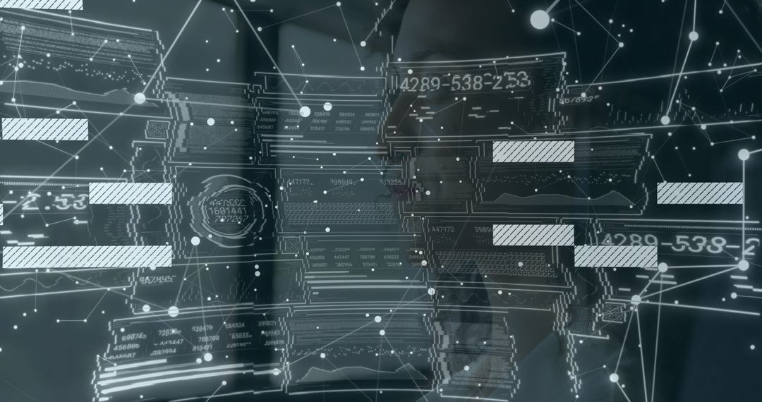 Futuristic Interface Overlay with Data Analytics and Network Connections