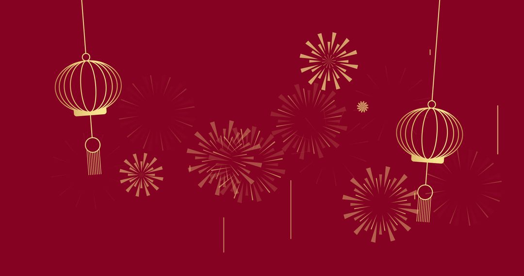 Chinese New Year Celebration with Lanterns and Fireworks
