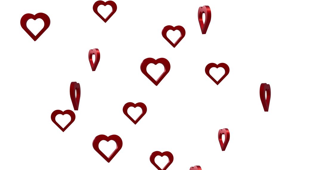 Red Hearts Floating on White Background Symbolizing Love