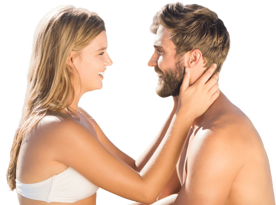 Smiling Caucasian Couple Embracing on Transparent Background