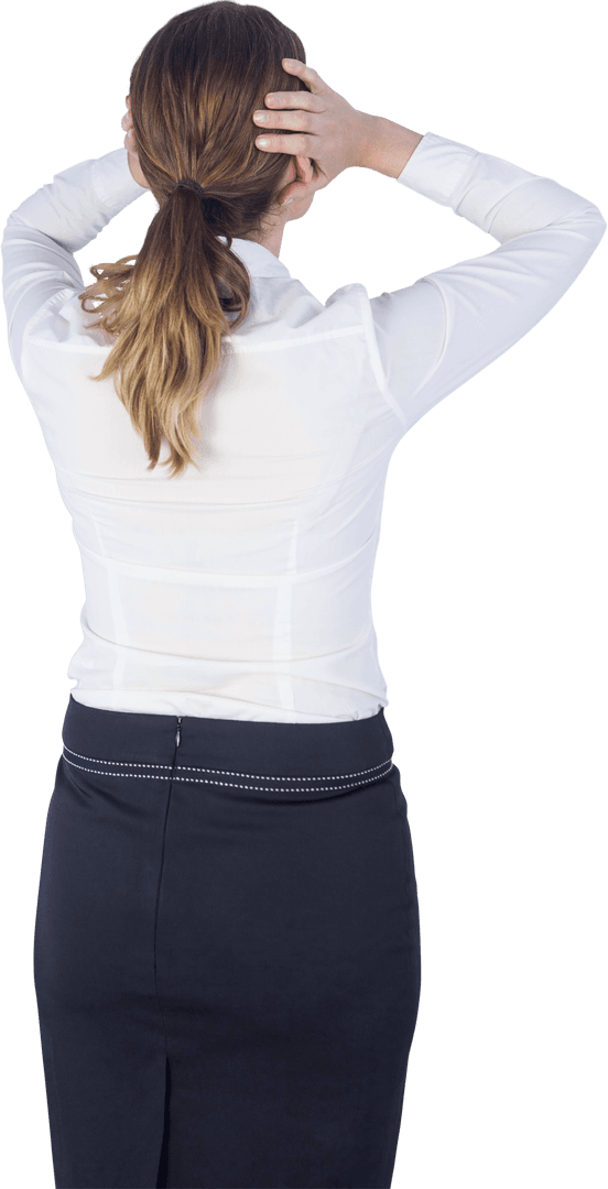 Transparent Rear View Businesswoman With Hands On Head