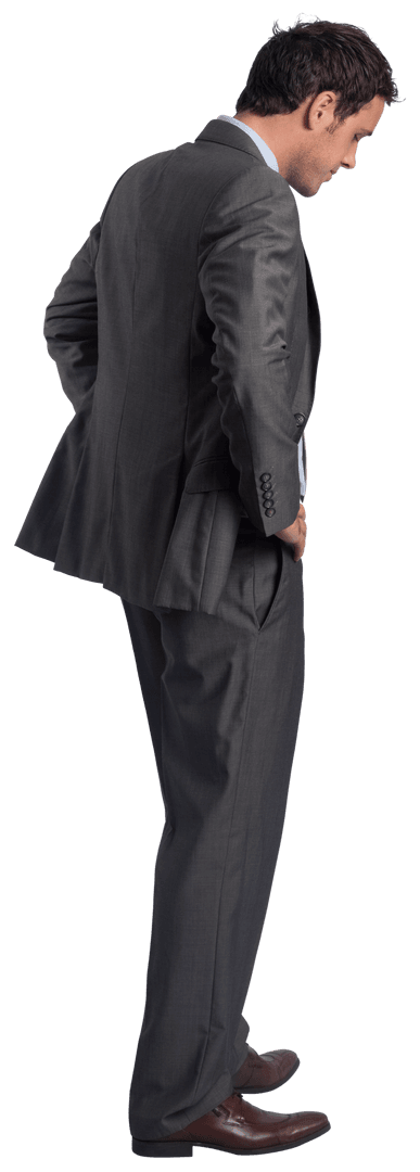 Serious Businessman in Gray Suit Standing Hands on Hips