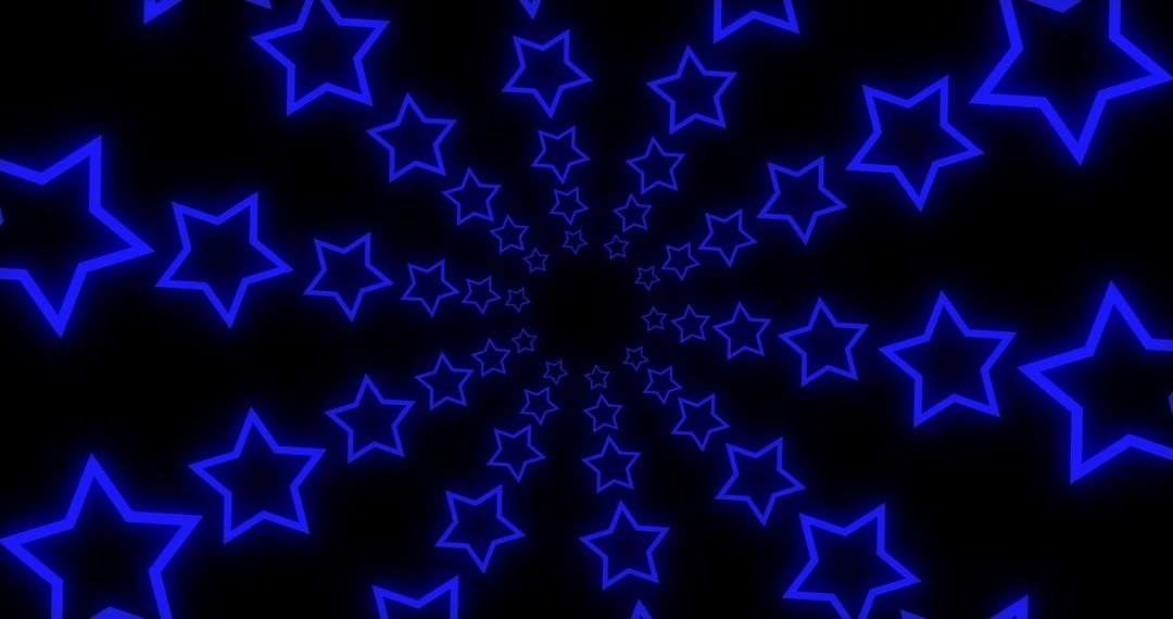 Blue Neon Stars in Abstract Pattern on Black Background