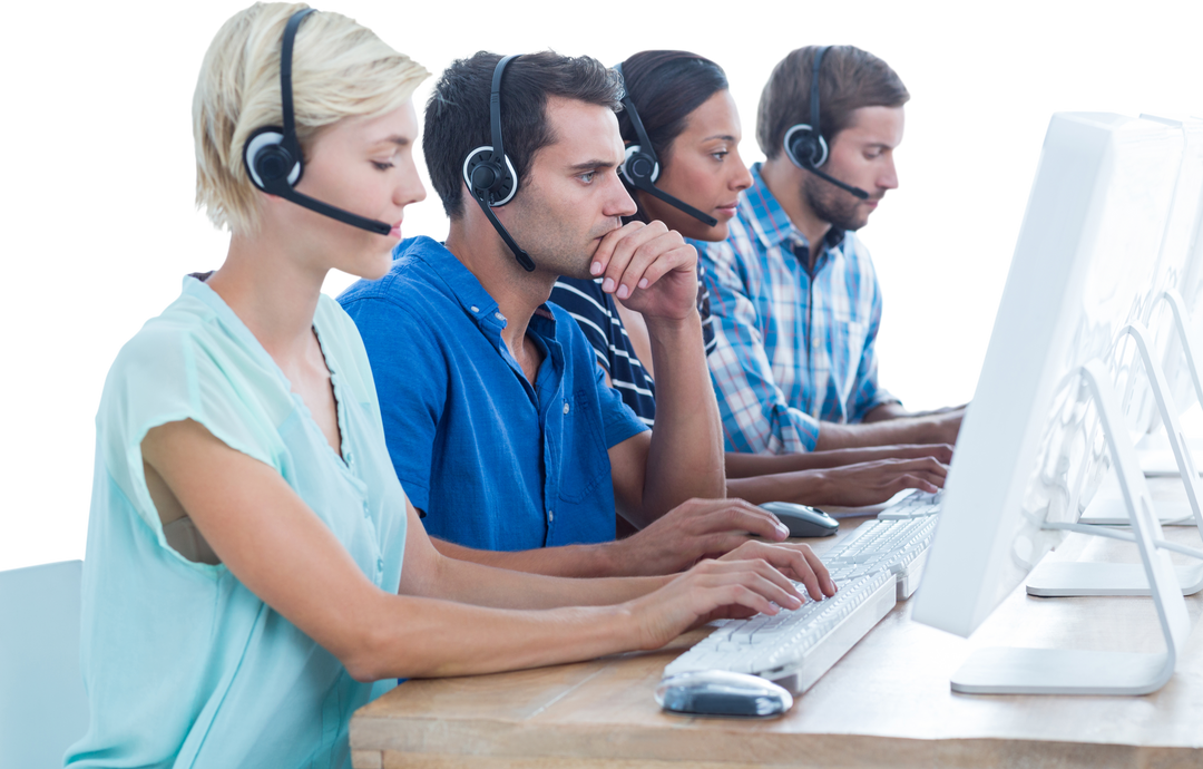 Diverse Call Center Team Using Headsets on Transparent Background - Download Free Stock Images Pikwizard.com