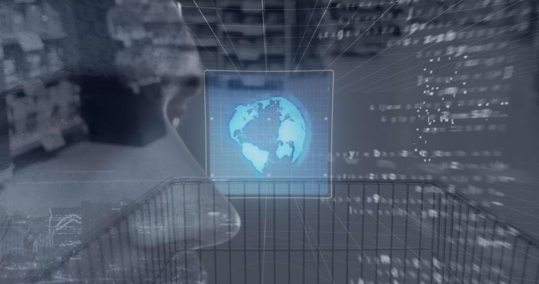 Digital Shopping Cart with Virtual Globe Depicting Global E-Commerce