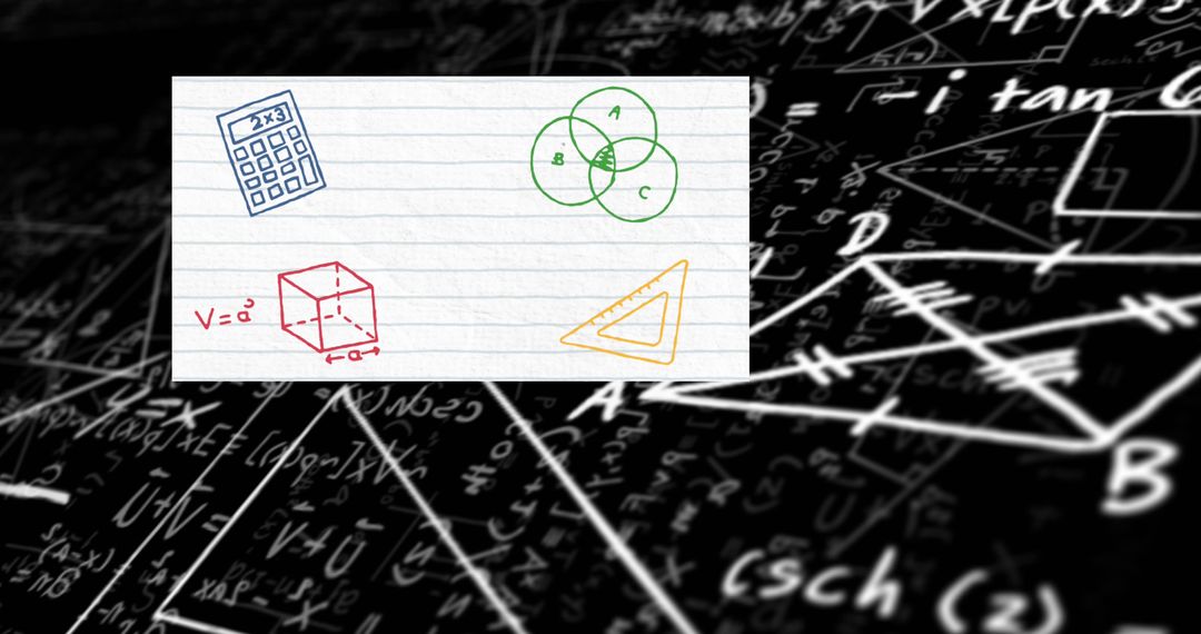 Colorful School Icons Overlaying Math Equations Background
