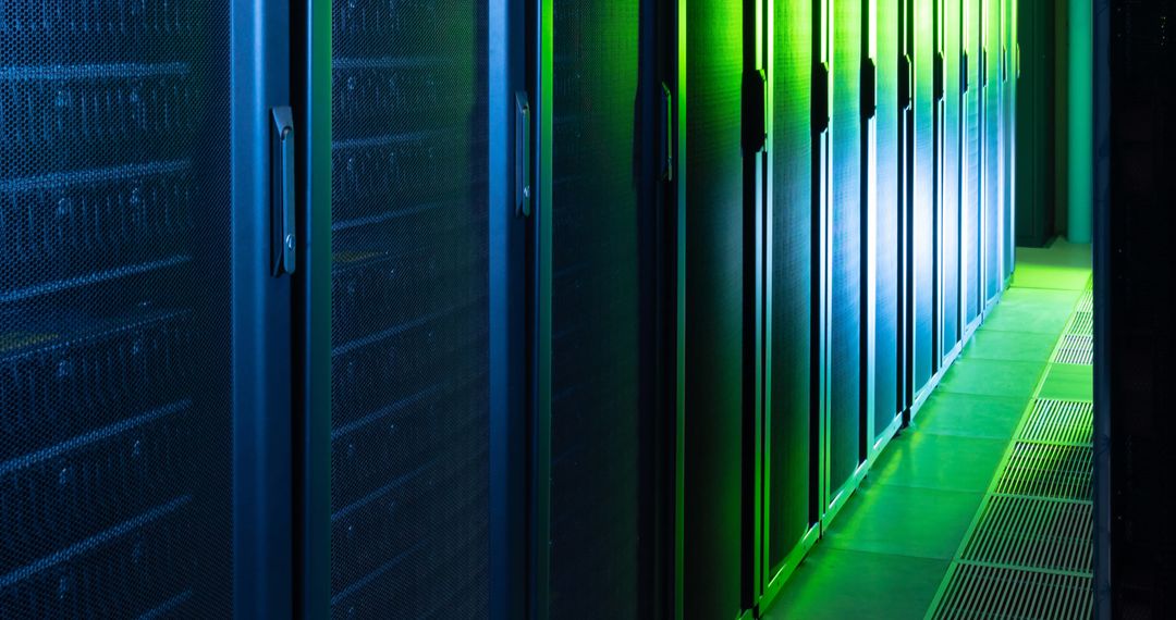 Innovative Data Center Corridor with Blue Green Server Racks