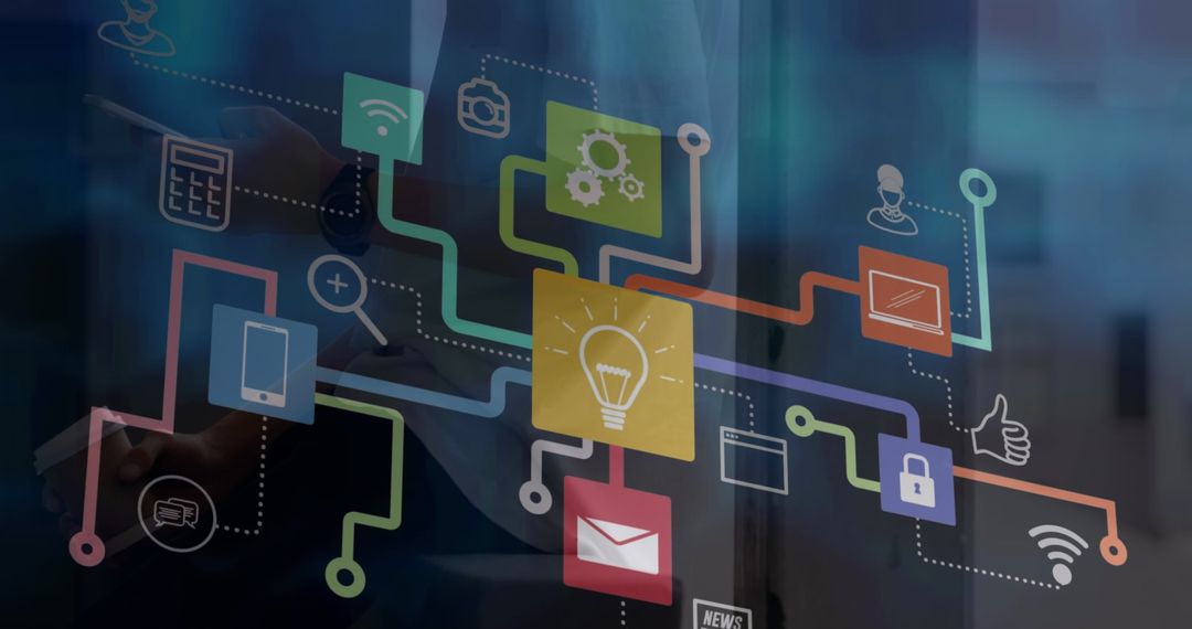 Digital Communication Icons on Transparent Screen Background